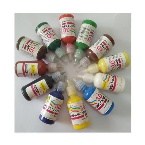 3D FABRIC PAINT COLOURS - 12 BOTTLES