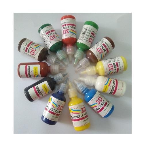 3D FABRIC PAINT COLOURS - 12 BOTTLES