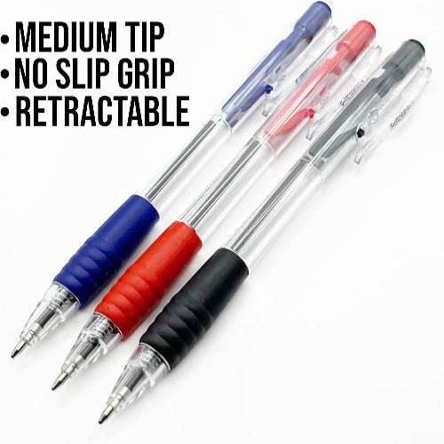 8 Ballpoint Pens Set Soft Non-Slip Grip Medium Ball Point Pen Biros