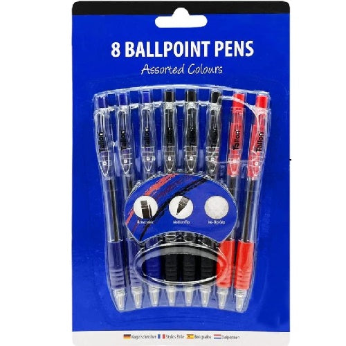 8 Ballpoint Pens Set Soft Non-Slip Grip Medium Ball Point Pen Biros