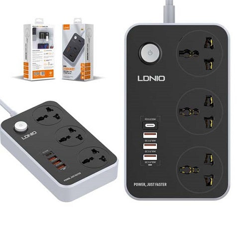 LDNIO SC3412 Power Strip 3 Socket Outlets and 3 QC 3.0 USB