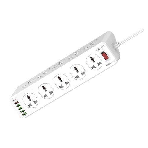 Ldnio SC10610 30W 6-Port USB Charger Power Extension With 10*Outlets / 5 *USB / 1 * PD USB-C