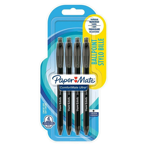 Paper Mate ComfortMate Ultra Ballpoint Pens Black Ink Pack Of 4