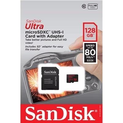 SanDisk Ultra 128GB Kaadi Iranti &amp; Adapter